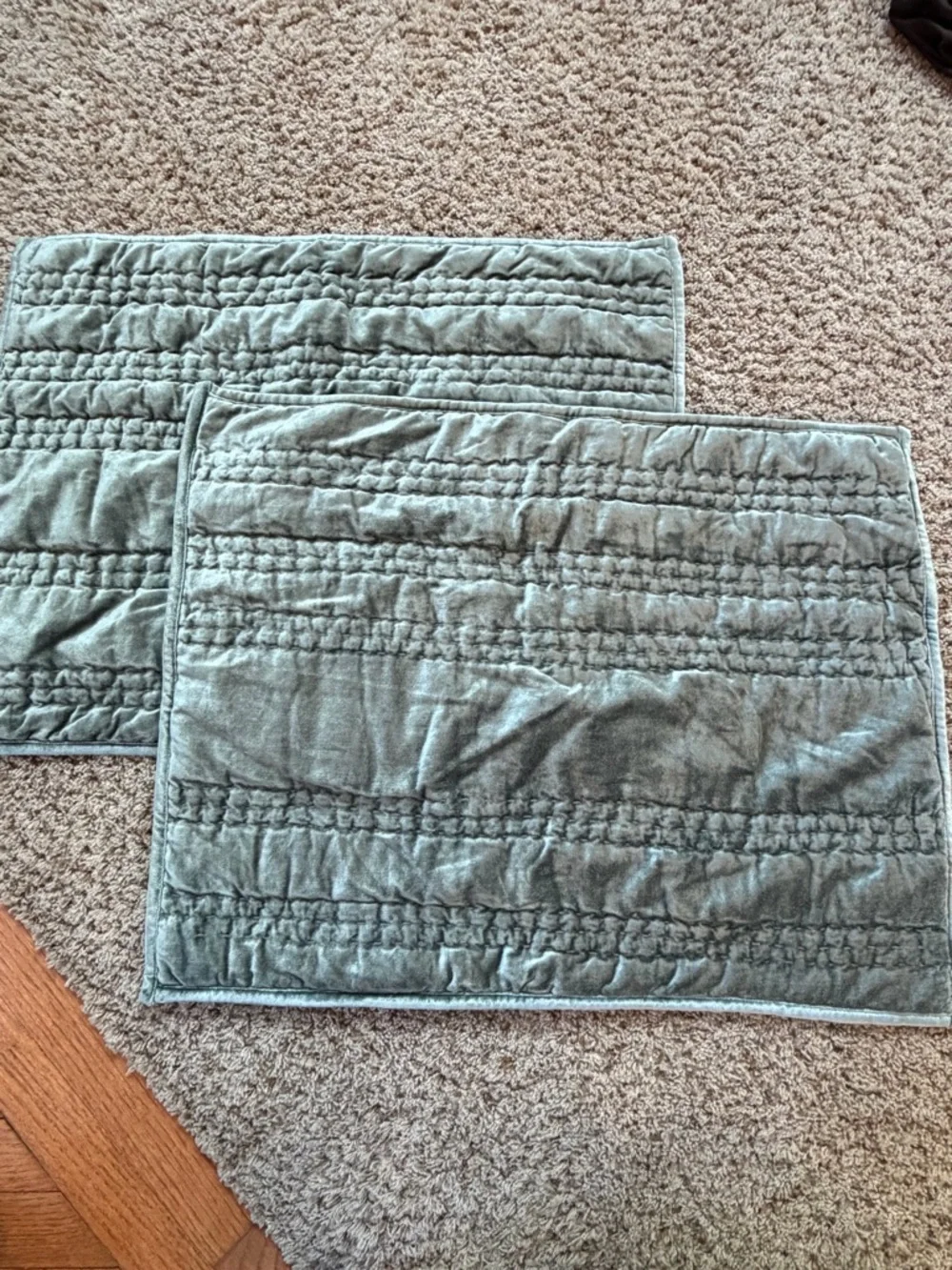 New Anthropologie set of 2 lustered velvet Alastair pillow shams moss blue green